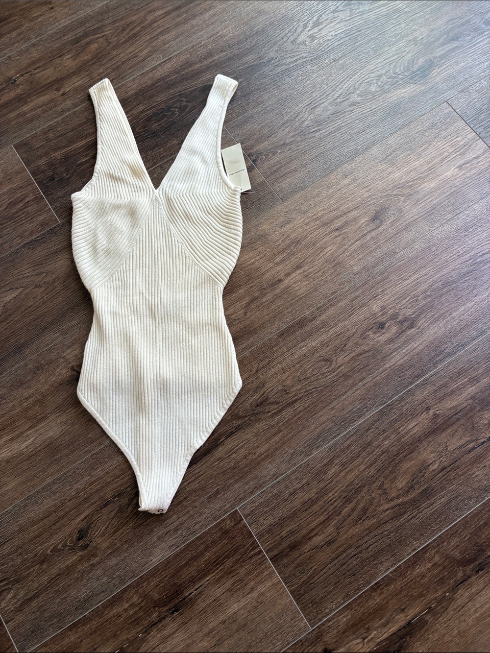 Abercrombie & Fitch Cream Ribbed V-Neck Bodysuit